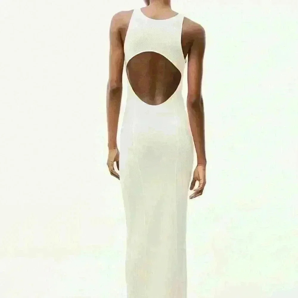 NWT H&M SS collection open back rib knitted dress in cream color - Picture 2 of 8